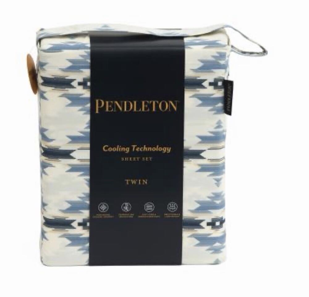 New! Pendleton King Sheet Set Cooling Technology Moonlit Mesa Blue Ivory Aztec